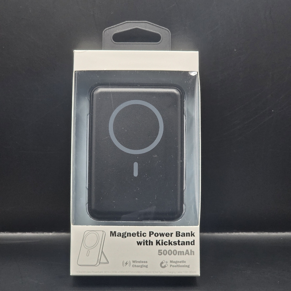 5000mAh Power Bank Magnetic Battery Pack Wireless Charger with Kickstand - Black